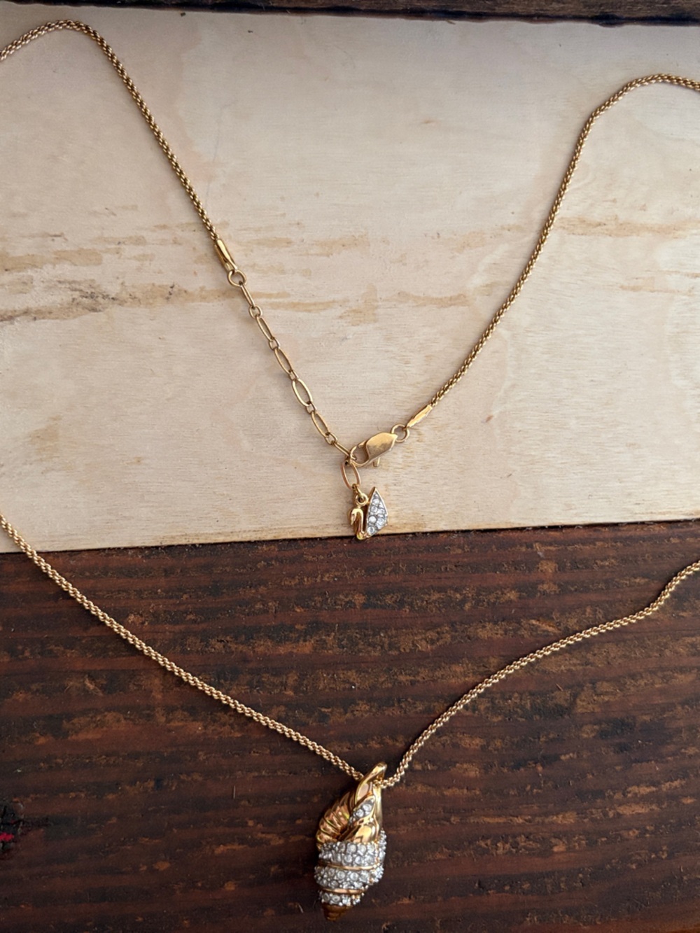 Swarovski Gold Tone Crystal Shell Pendant Necklace
